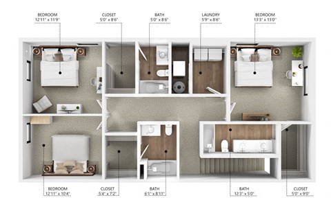 Floor plan for 3 beds, 3.5 baths, 1654 sqft
